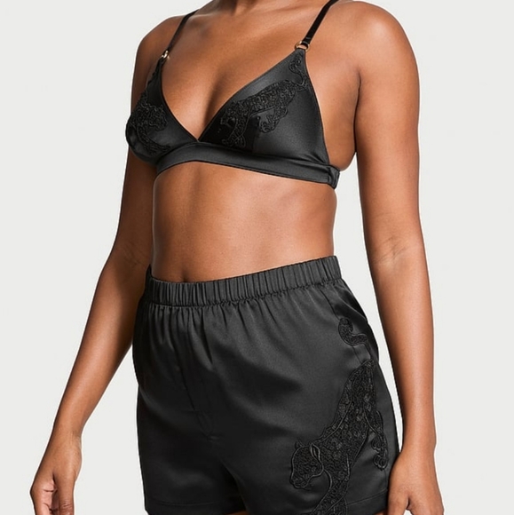 Victoria Secret Jaguar Satin Triangle Bralette And Boxer Short Size XL NWT - Picture 2 of 14